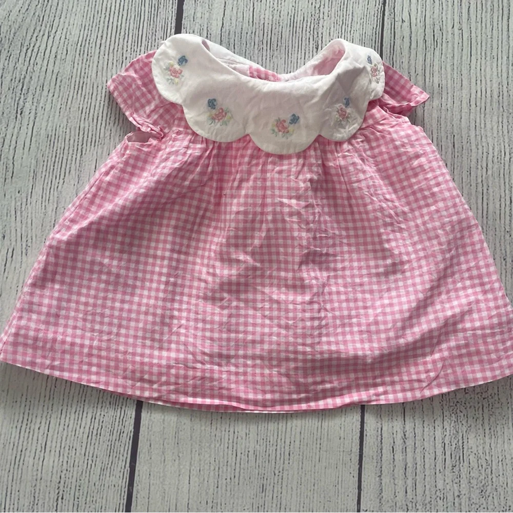 Janie and Jack Girls Pink Gingham Baby Dress and Bloomers Set Size 0-3 months